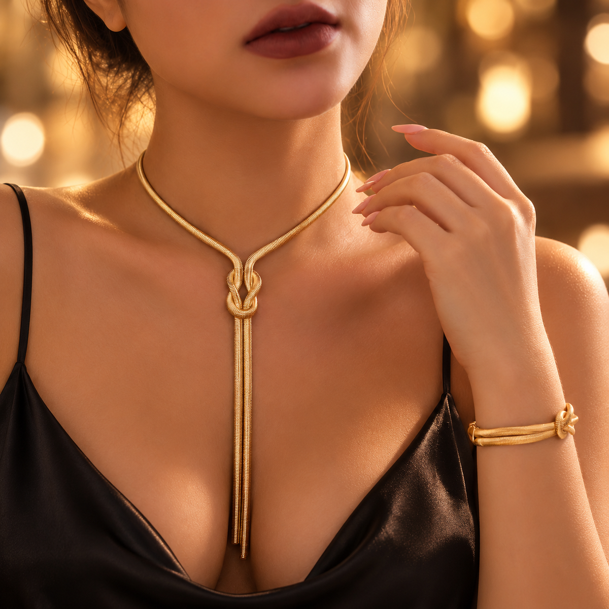 Nodo d'Amore – Collana e Bracciale, Acciaio Placcato Oro