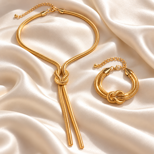 Nodo d'Amore – Collana e Bracciale, Acciaio Placcato Oro